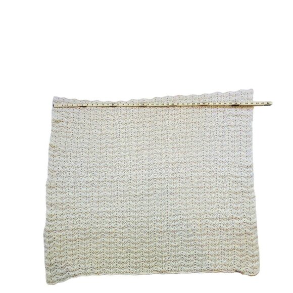 Handmade Crocheted Baby‎ Afghan Chevron Rainbow Threads White Blanket 35" x 39" - Picture 4 of 6